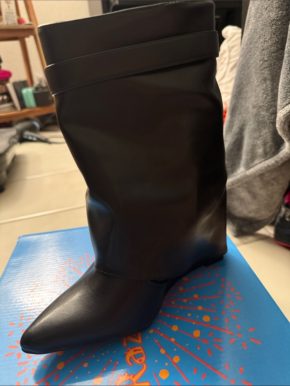 Classic Black Pointed-Toe Mid-Calf Boot